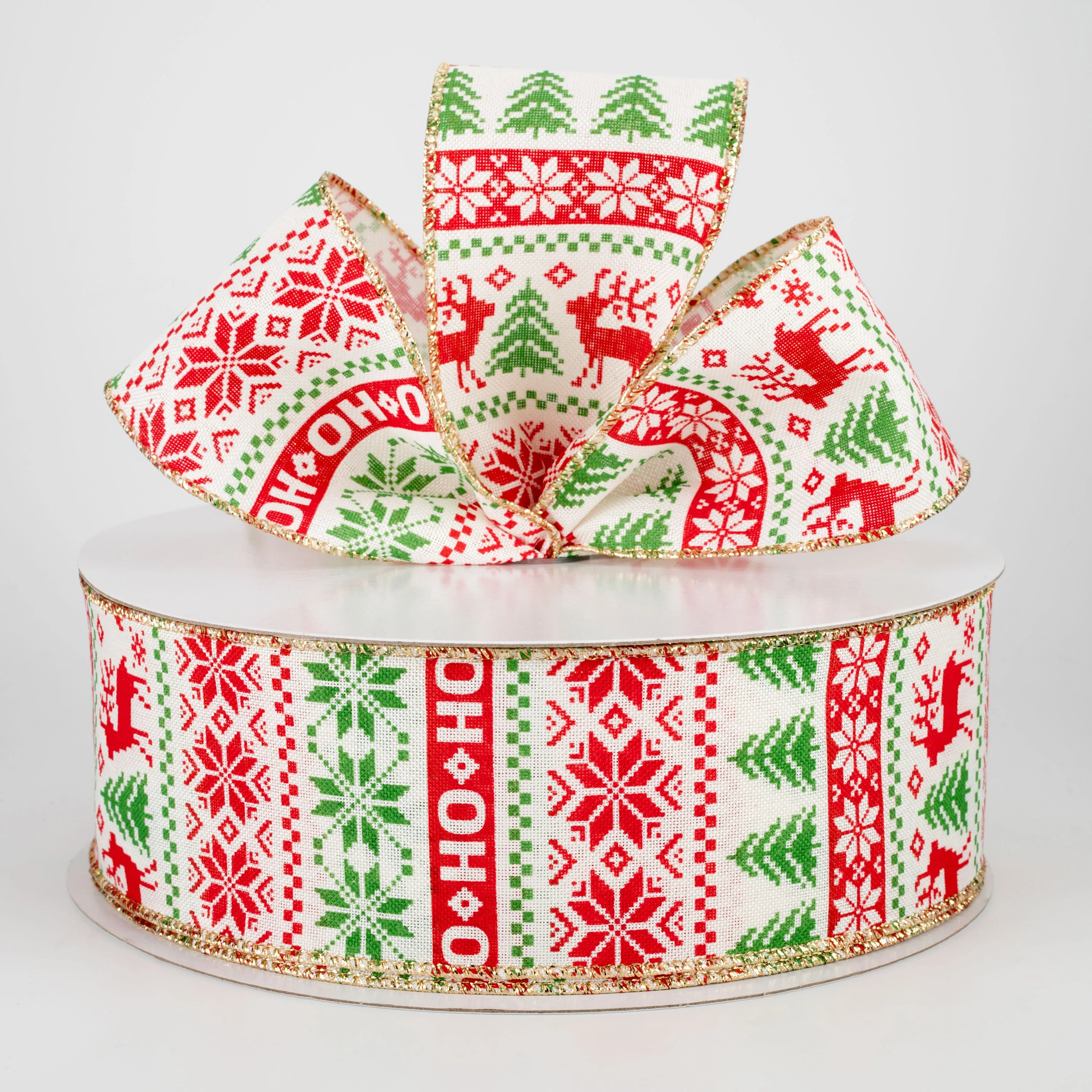 2.5" Holiday Sweater Ribbon: Red, Green, Gold (50 Yards)