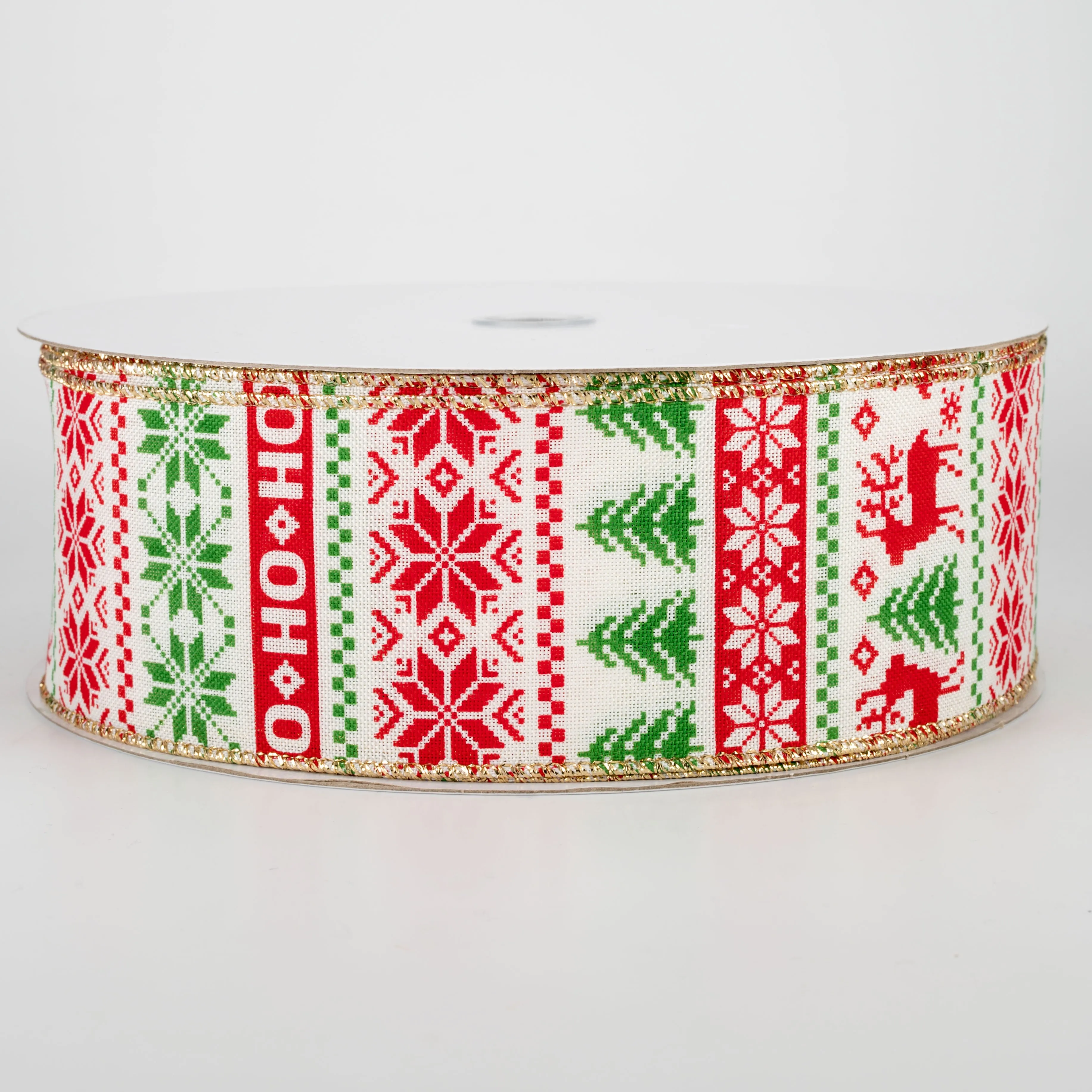 2.5" Holiday Sweater Ribbon: Red, Green, Gold (50 Yards)