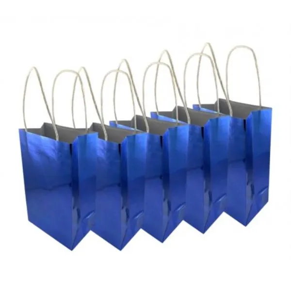 5 Pack Metallic Blue Paper Party Bags - 21.5cm x 13cm x 8cm