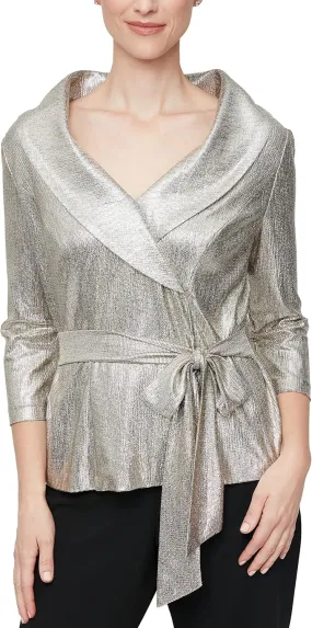 Alex Evenings Women's Metallic Knit Blouse, Formal Dress Shirt (Petite and Regular Sizes)