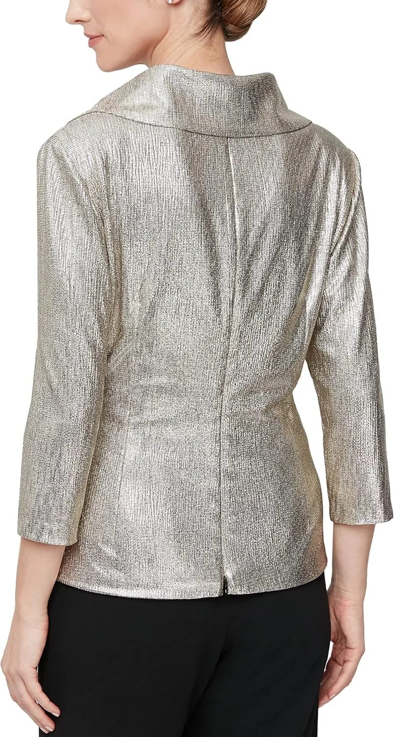 Alex Evenings Women's Metallic Knit Blouse, Formal Dress Shirt (Petite and Regular Sizes)