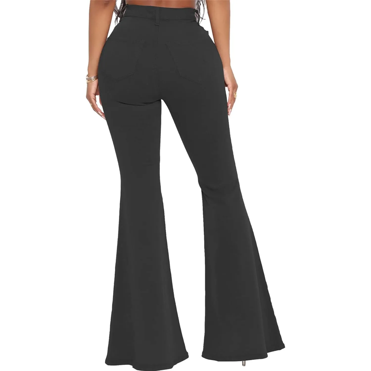 Bell Bottom Jeans for Women High Waisted Raw Hem Flared Jeans Stretch Slimming Wide Leg Flared Denim Pants (Medium,Black)