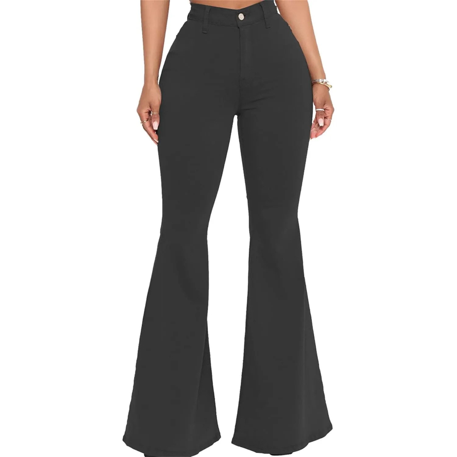 Bell Bottom Jeans for Women High Waisted Raw Hem Flared Jeans Stretch Slimming Wide Leg Flared Denim Pants (Medium,Black)