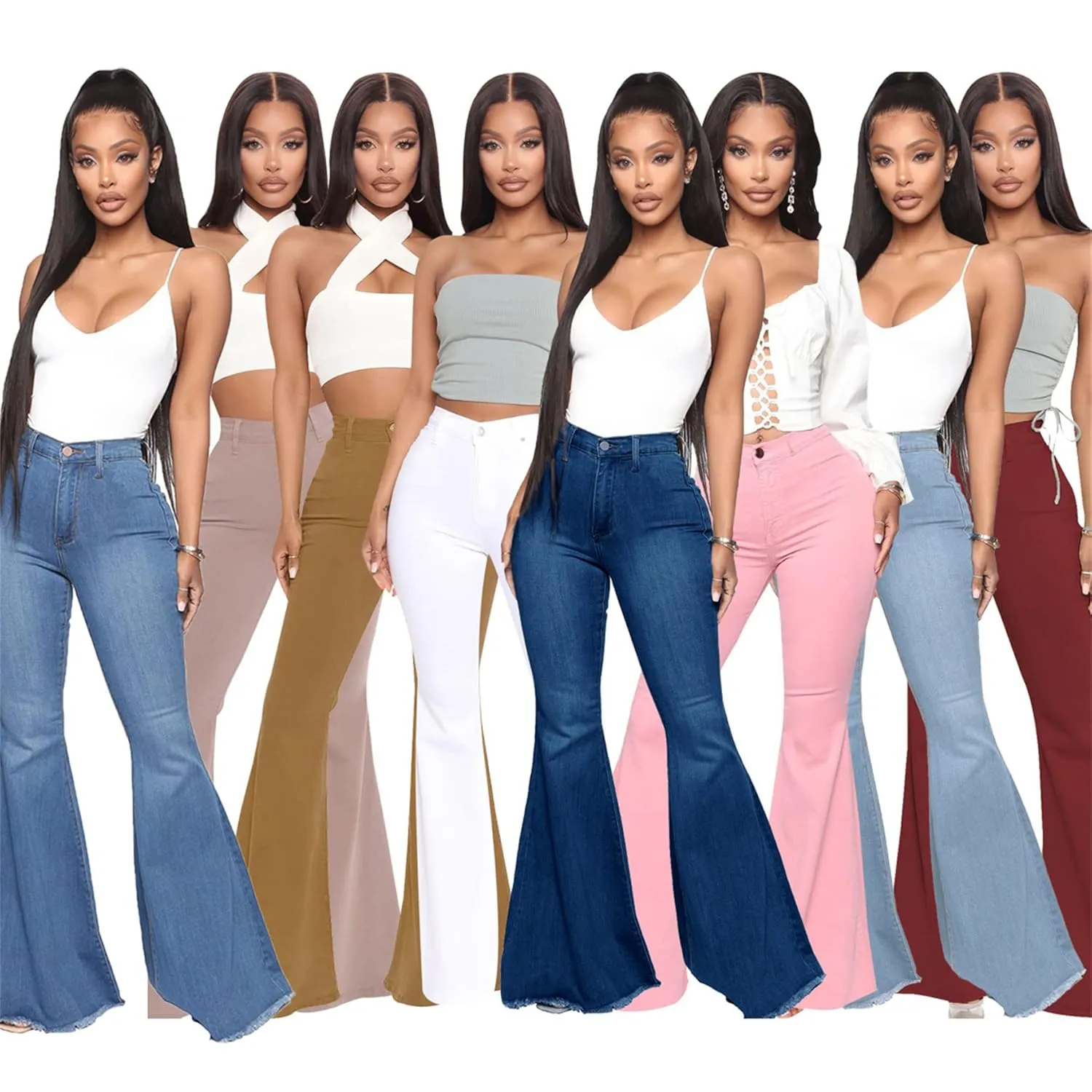 Bell Bottom Jeans for Women High Waisted Raw Hem Flared Jeans Stretch Slimming Wide Leg Flared Denim Pants (Medium,Purple)