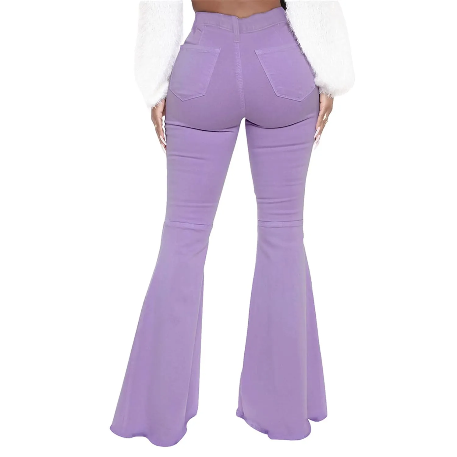Bell Bottom Jeans for Women High Waisted Raw Hem Flared Jeans Stretch Slimming Wide Leg Flared Denim Pants (Medium,Purple)