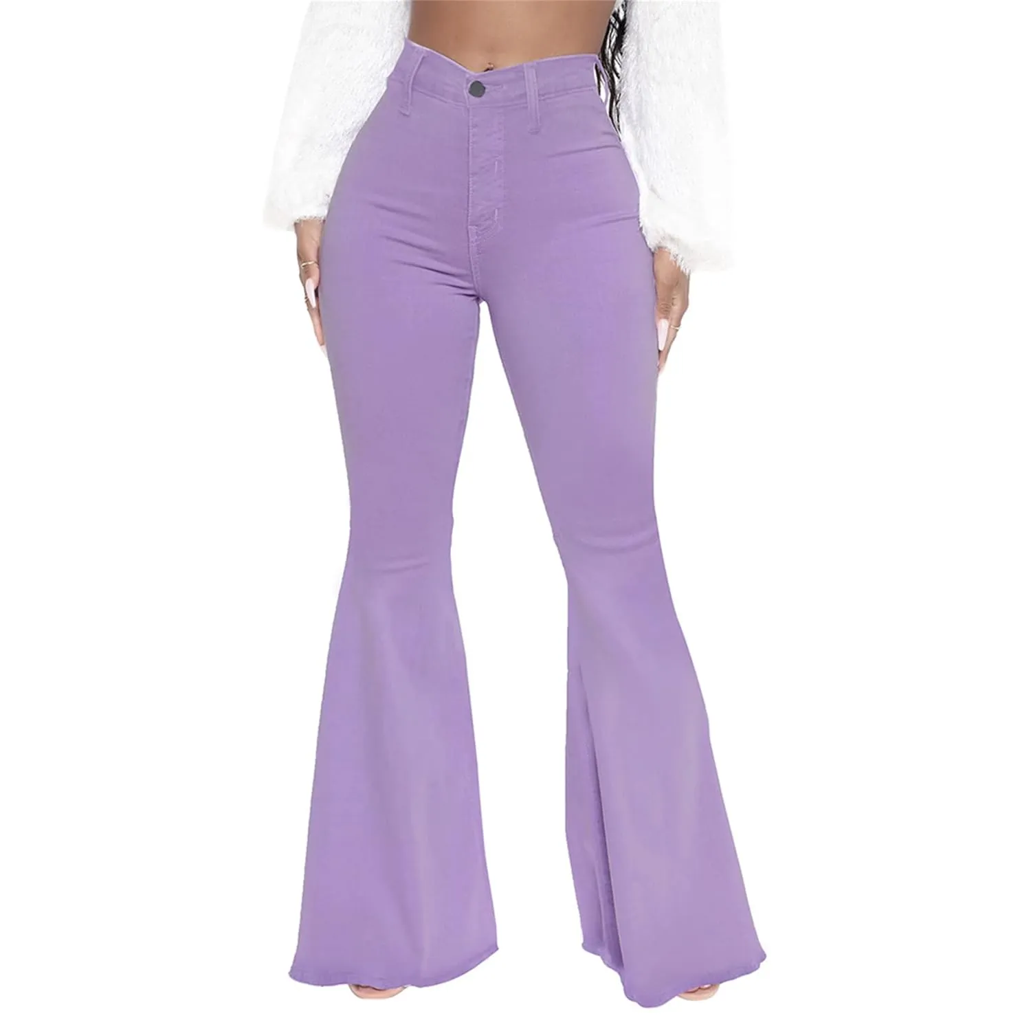Bell Bottom Jeans for Women High Waisted Raw Hem Flared Jeans Stretch Slimming Wide Leg Flared Denim Pants (Medium,Purple)