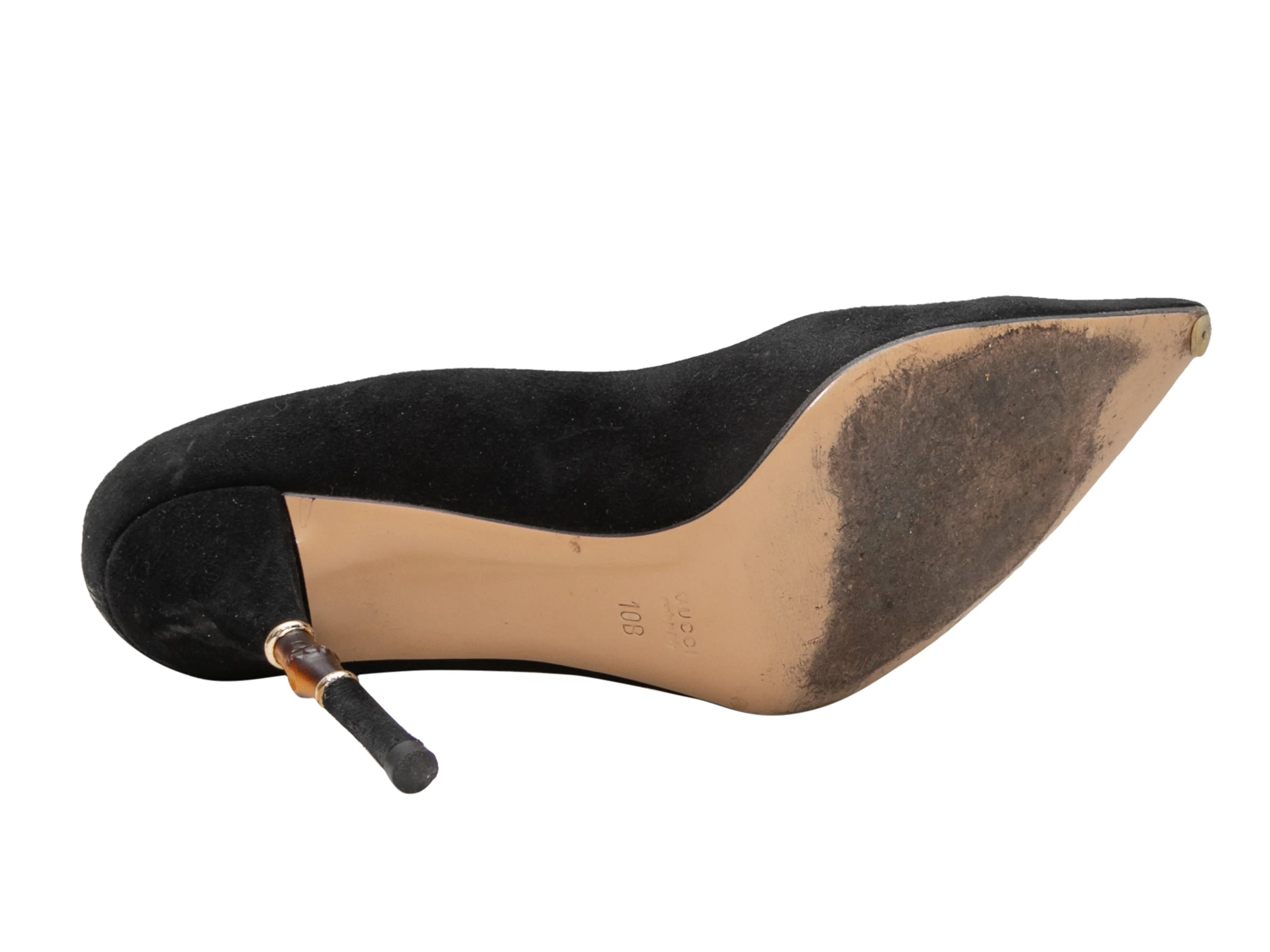 Black Gucci Suede Pointed-Toe Bamboo Heels Size 10B