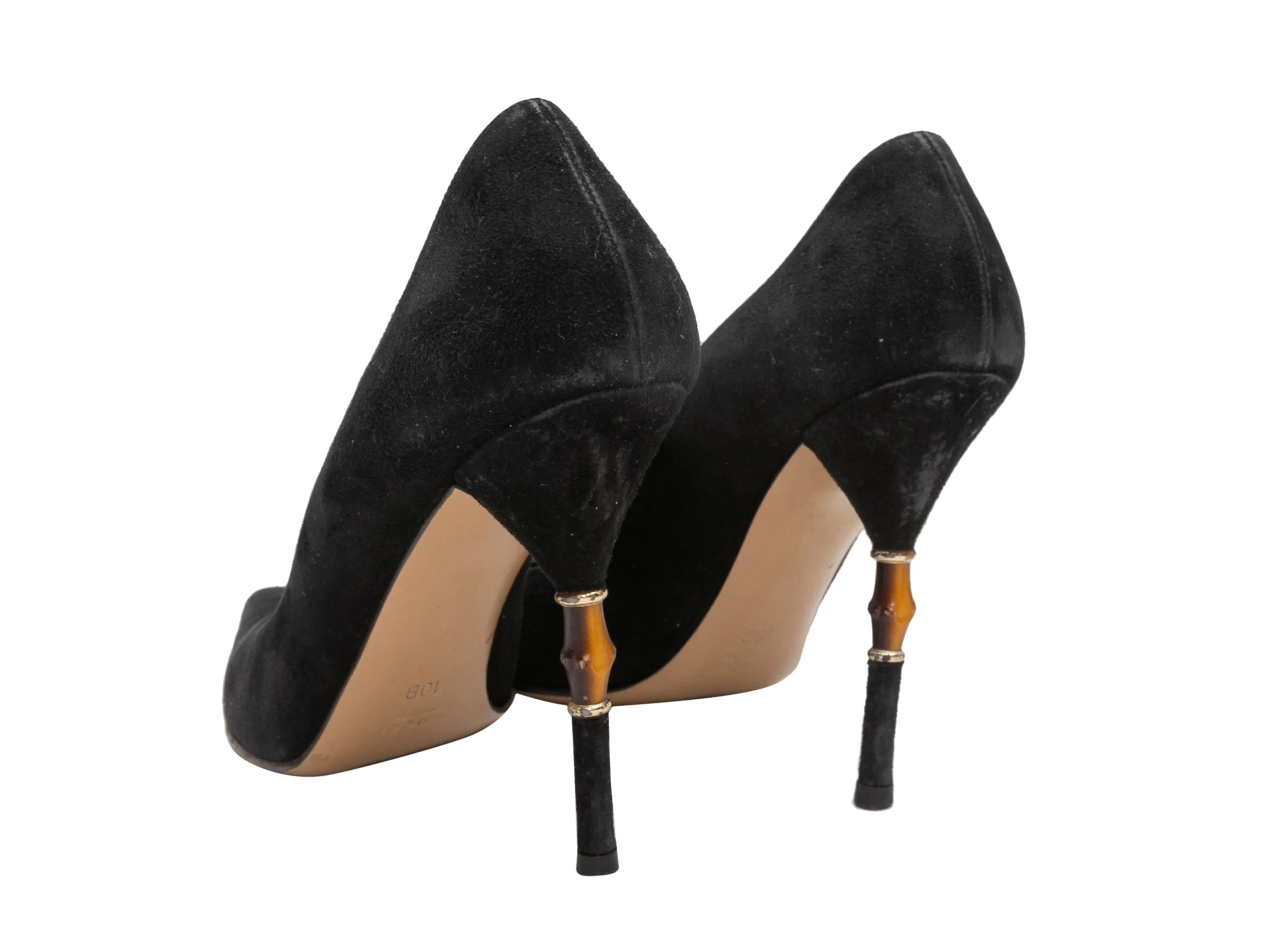 Black Gucci Suede Pointed-Toe Bamboo Heels Size 10B