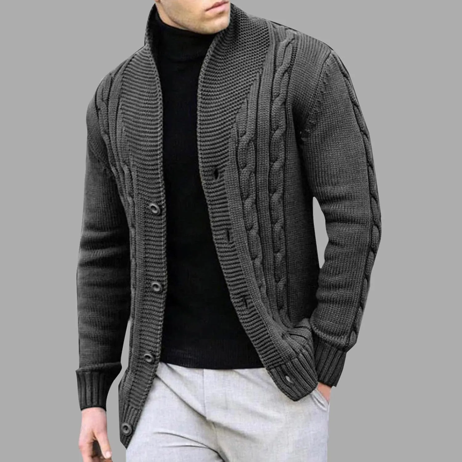Cable Knit Sweater Men Button Down Sweater Open Front Cardigan Stand Collar Cardigan Sweater Fashion Sweaters