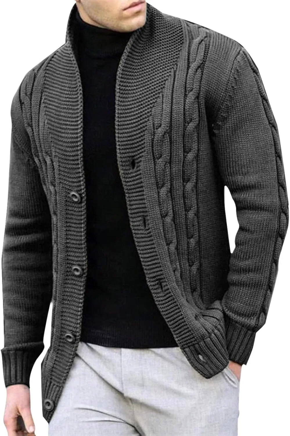 Cable Knit Sweater Men Button Down Sweater Open Front Cardigan Stand Collar Cardigan Sweater Fashion Sweaters