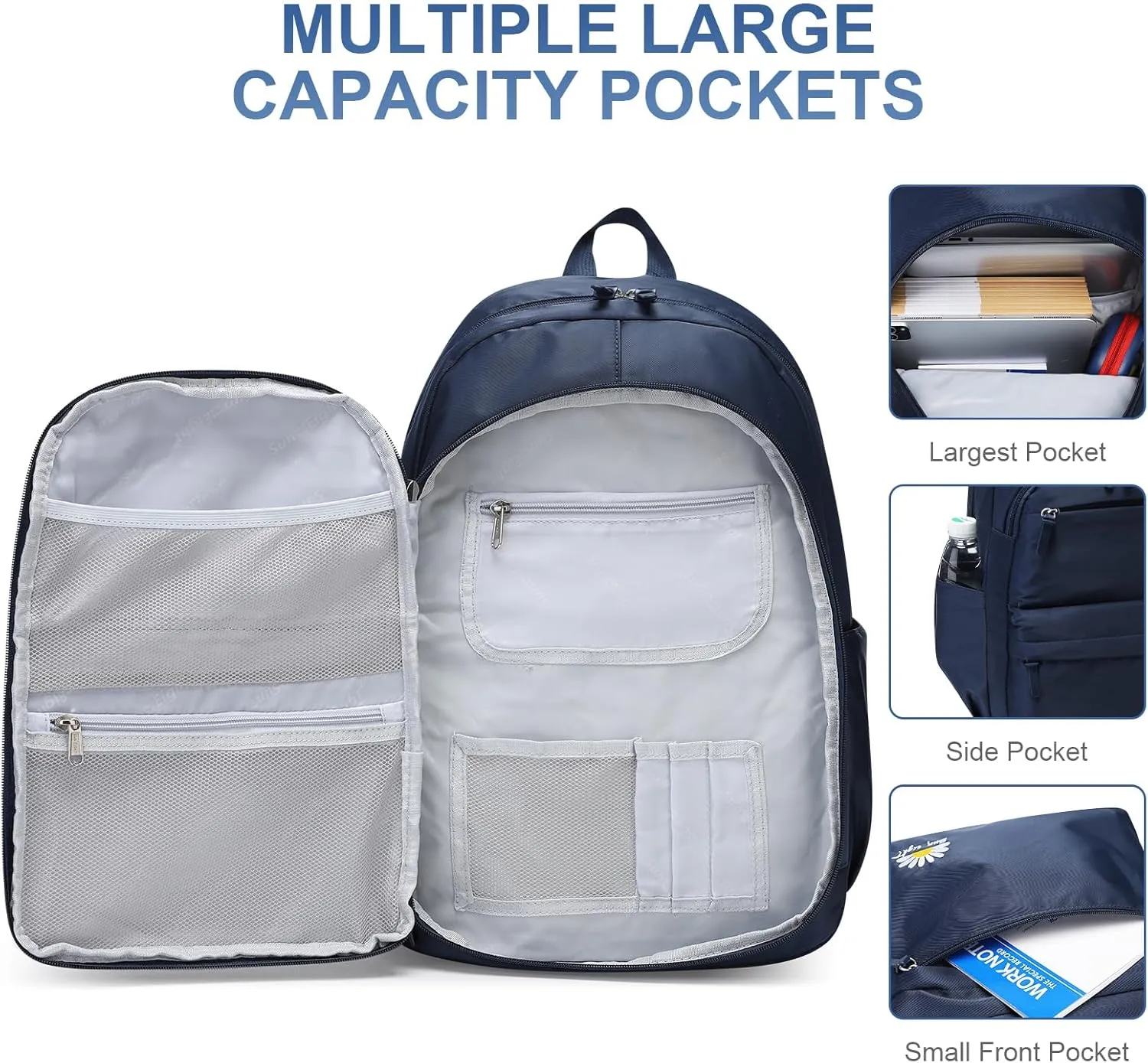 Caran·Y 38L Waterproof Kids Backpack for Boys & Girls 6-18 Yrs-Lightweight School Bookbag with 15.6" Laptop Compartment,Side Water Bottle Pockets,Durable Travel Backpack(Blue)