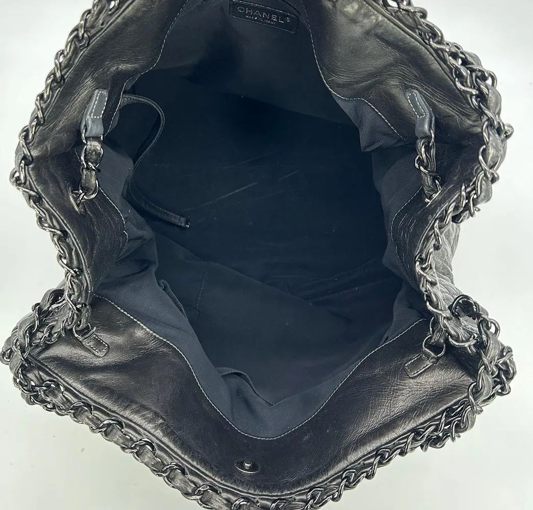 CHANEL Grey Metallic Leather Chain Me Shoulder Bag Tote