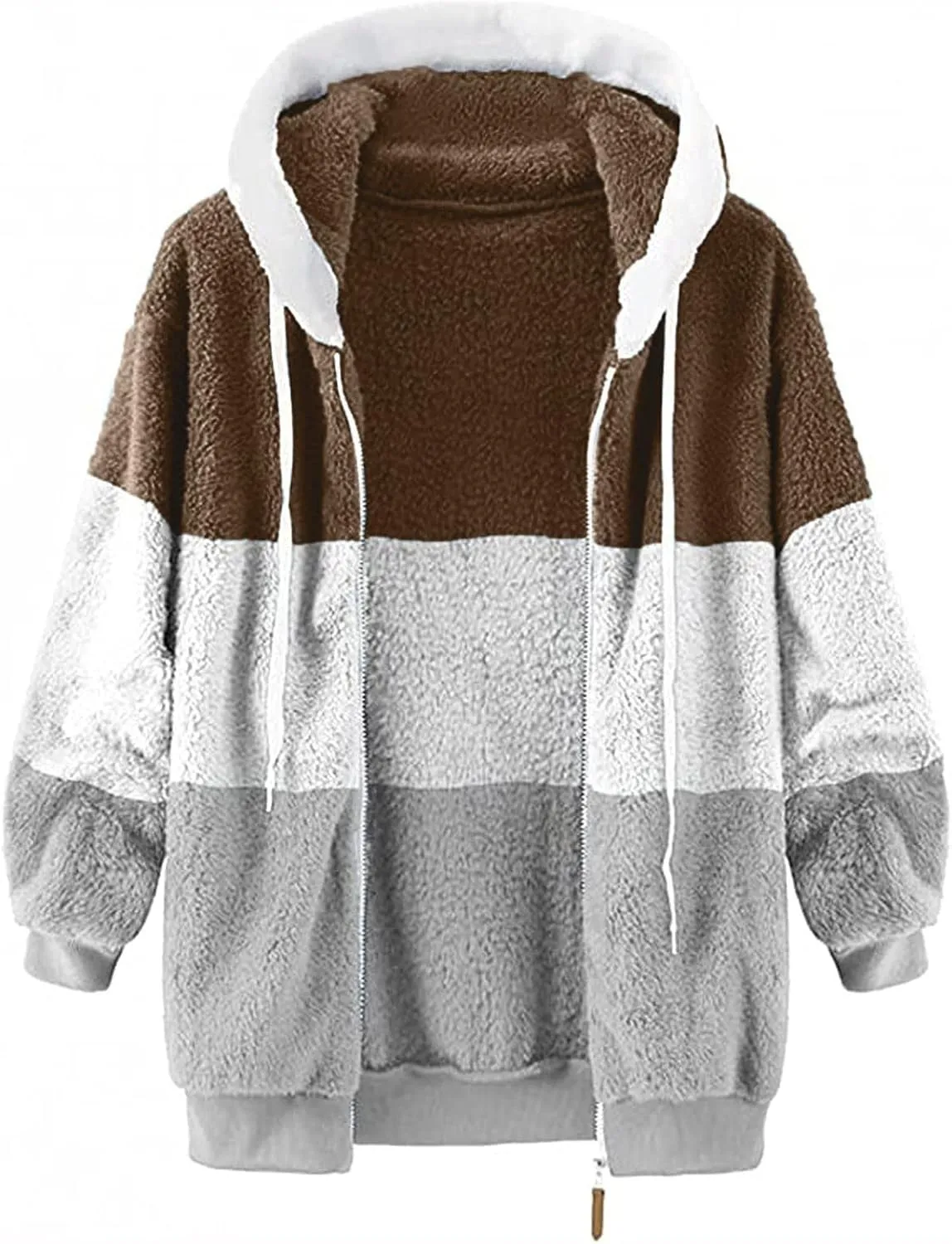 COTECRAM Winter Coats for Women 2023 Casual Plus Size Fleece Jacket Color Block Zip Up Hoodies Coat Outwear with Pockets