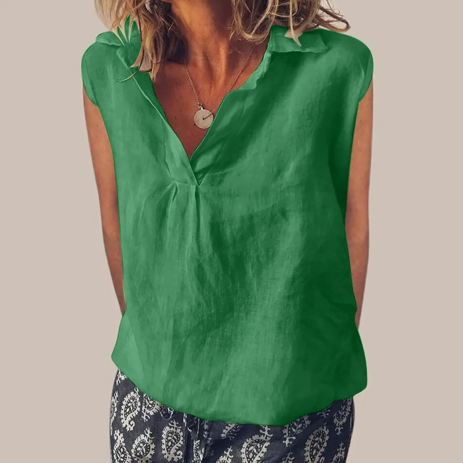 Cotton Linen Tank Tops for Women V Neck Sleeveless Summer Casual Camisole Summer Solid Color Basic Lapel Shirts Vest