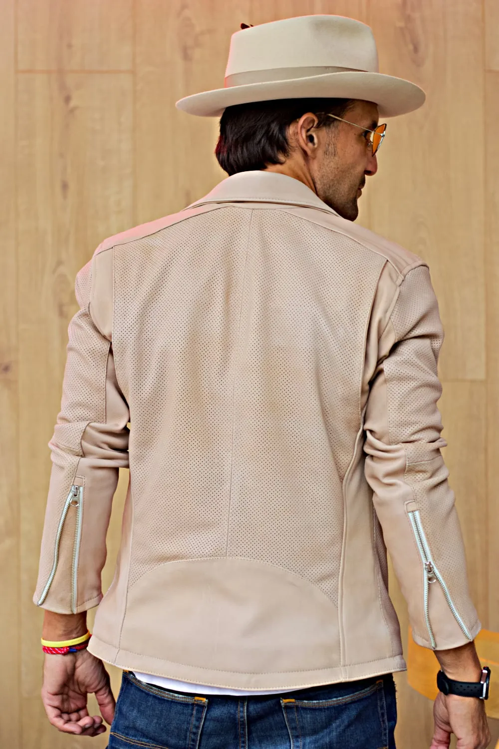 DANISH Rebel Leather Jacket - Solid & Perforated - Beige -