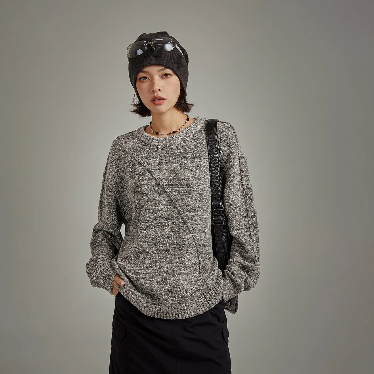 Diagonal Boxy Knit Sweater