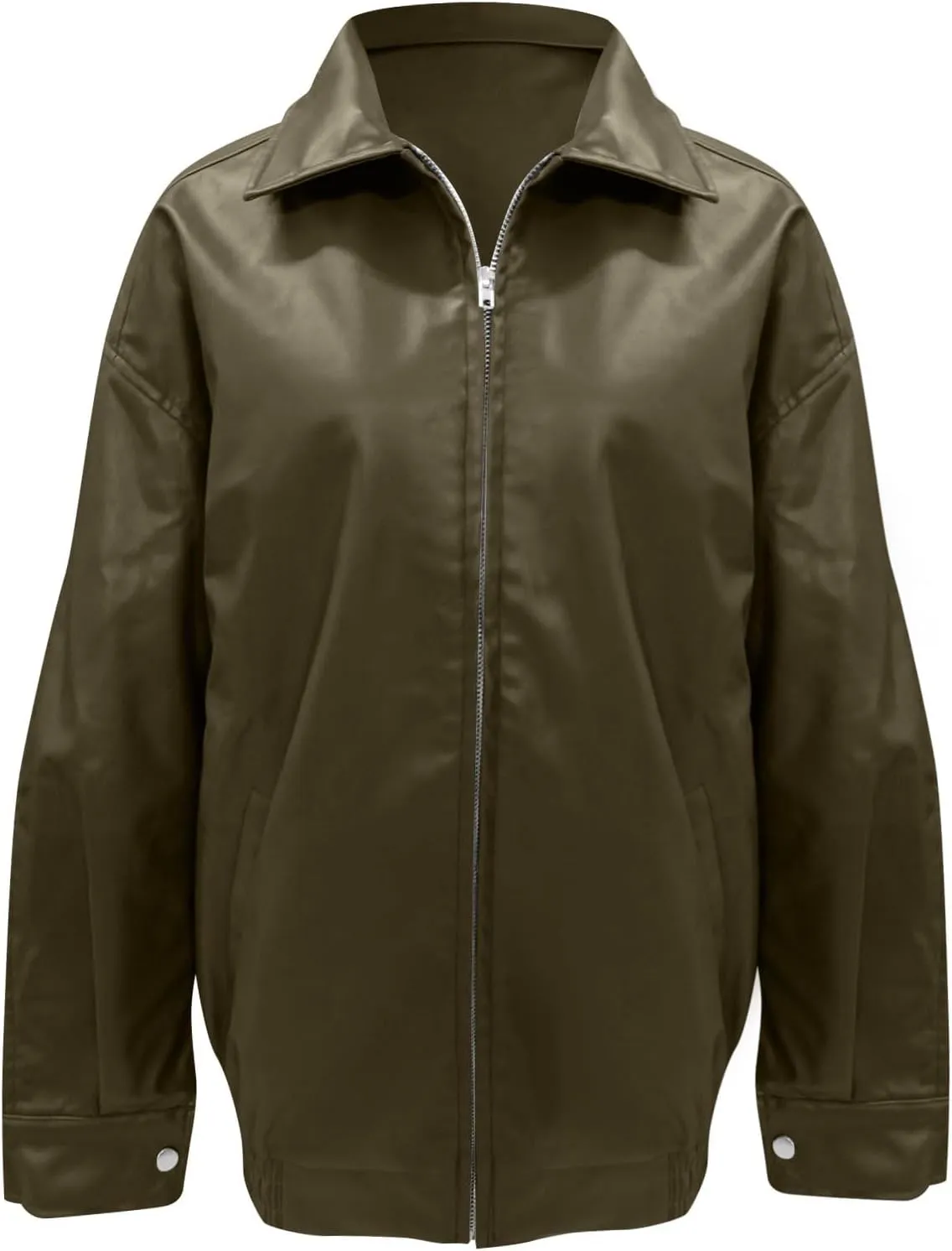 Faux Leather Jacket Women Full Zip Oversized Coats Winter Casual Motocycle Fall Jacket Winter Clothes With Pockets
