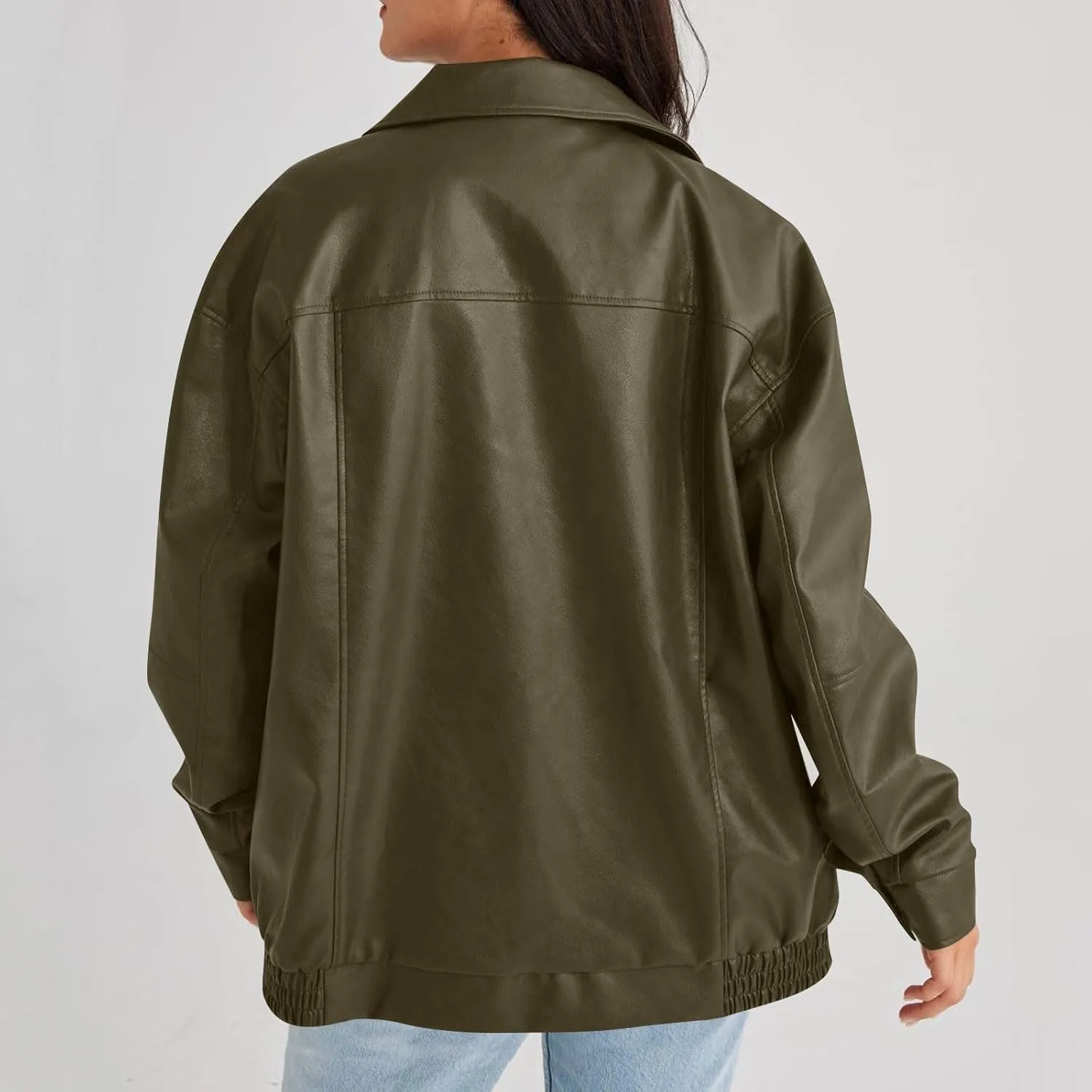 Faux Leather Jacket Women Full Zip Oversized Coats Winter Casual Motocycle Fall Jacket Winter Clothes With Pockets
