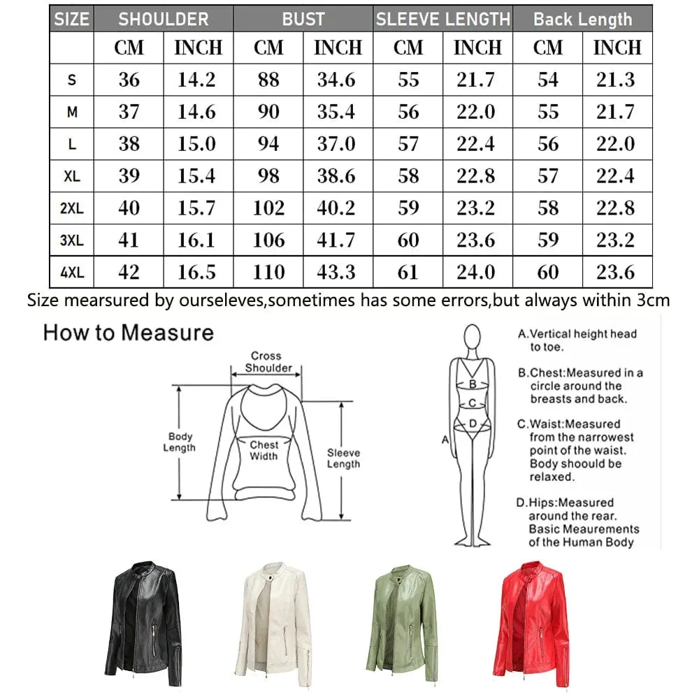 Faux Leather Women Coat Full Sleeve Round Neck Slim Fit Solid Sexy Regular Jackets Zipper
