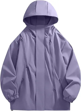 Finelylove Mens Rain Jacket Waterproof Lightweight Hooded Windbreaker Distressed Softshell Jackets Raincoat for Hiking