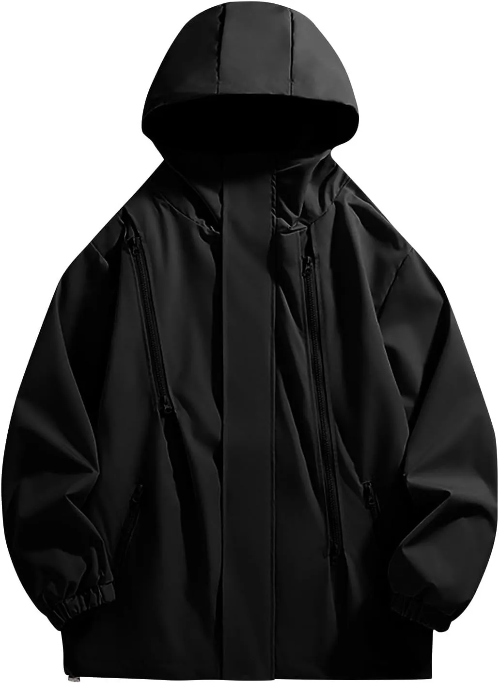 Finelylove Mens Rain Jacket Waterproof Lightweight Hooded Windbreaker Distressed Softshell Jackets Raincoat for Hiking