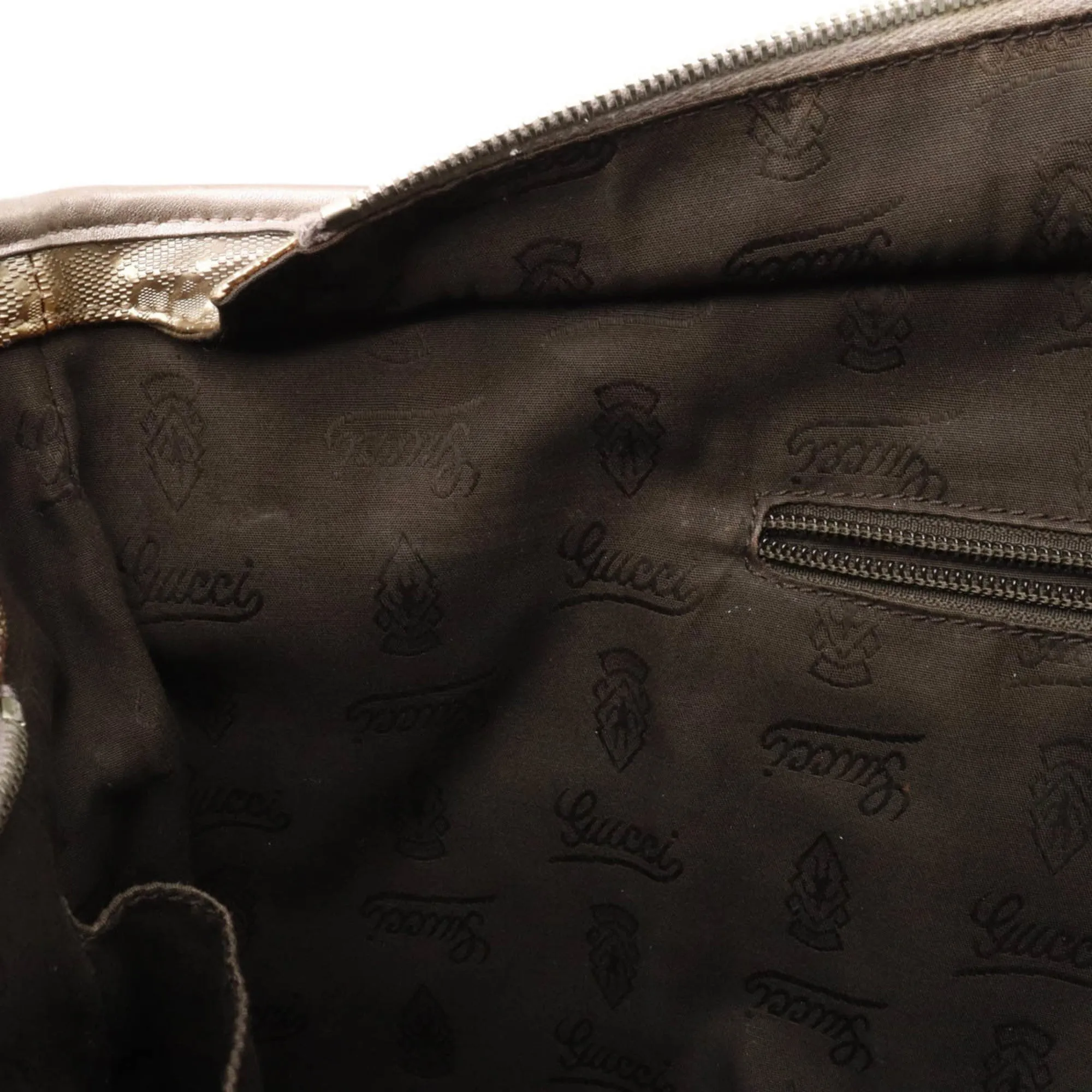 GUCCI GG Implement Tote Bag Shoulder PVC Metallic Leather Pink Silver 211137