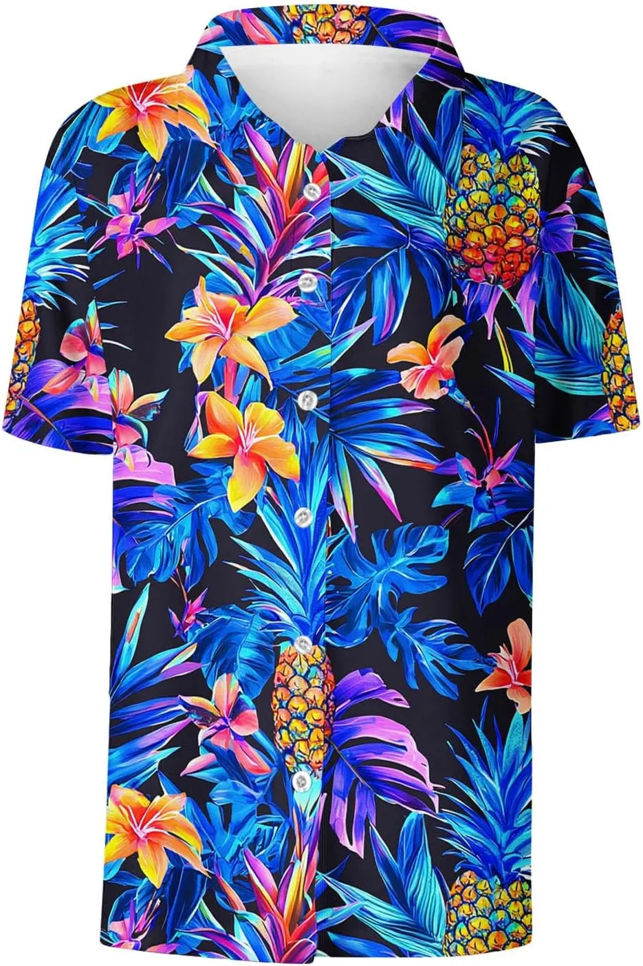 Hawaiian Shirt for Women Button Down Floral Print Short Sleeve Vacation Beach Tops Summer Plus Size Cardigan Blouse