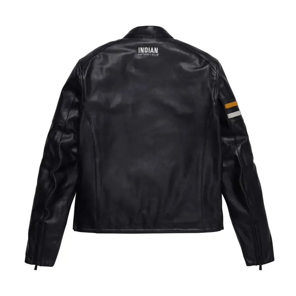 Indian Motorcycle  Mens Cafe Leather Jacket Warm Soft Comfortable Durable Black