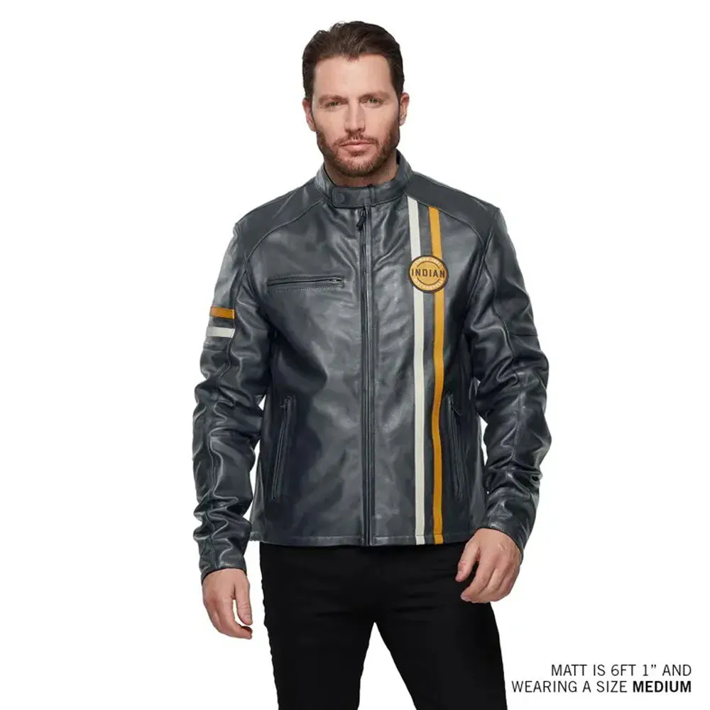 Indian Motorcycle  Mens Cafe Leather Jacket Warm Soft Comfortable Durable Black