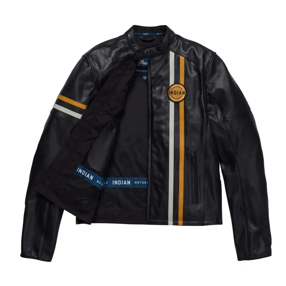 Indian Motorcycle  Mens Cafe Leather Jacket Warm Soft Comfortable Durable Black
