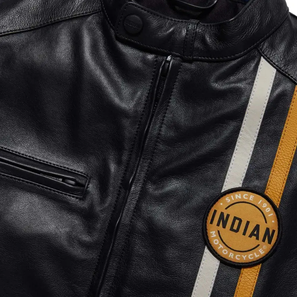 Indian Motorcycle  Mens Cafe Leather Jacket Warm Soft Comfortable Durable Black