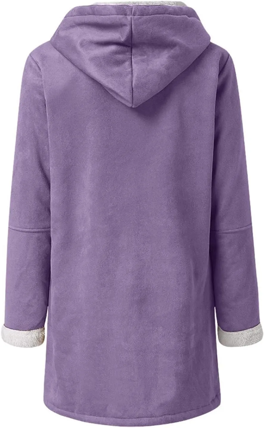 Jackets for Women 2024 Warm Sherpa Fleece Lined Distressed Jackets Hooded Parka Faux Suede Pea Coat Outerwear