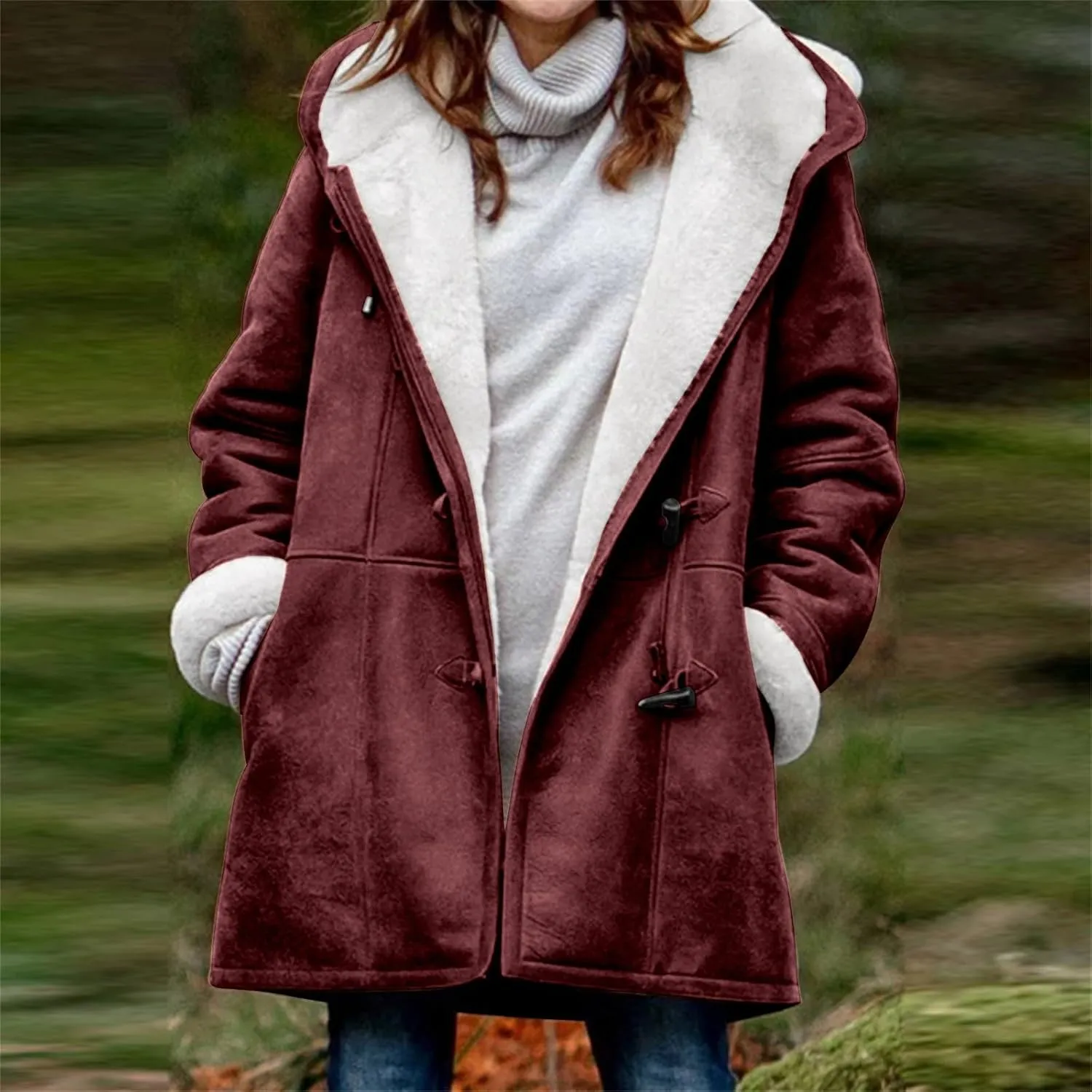 Jackets for Women 2024 Warm Sherpa Fleece Lined Distressed Jackets Hooded Parka Faux Suede Pea Coat Outerwear