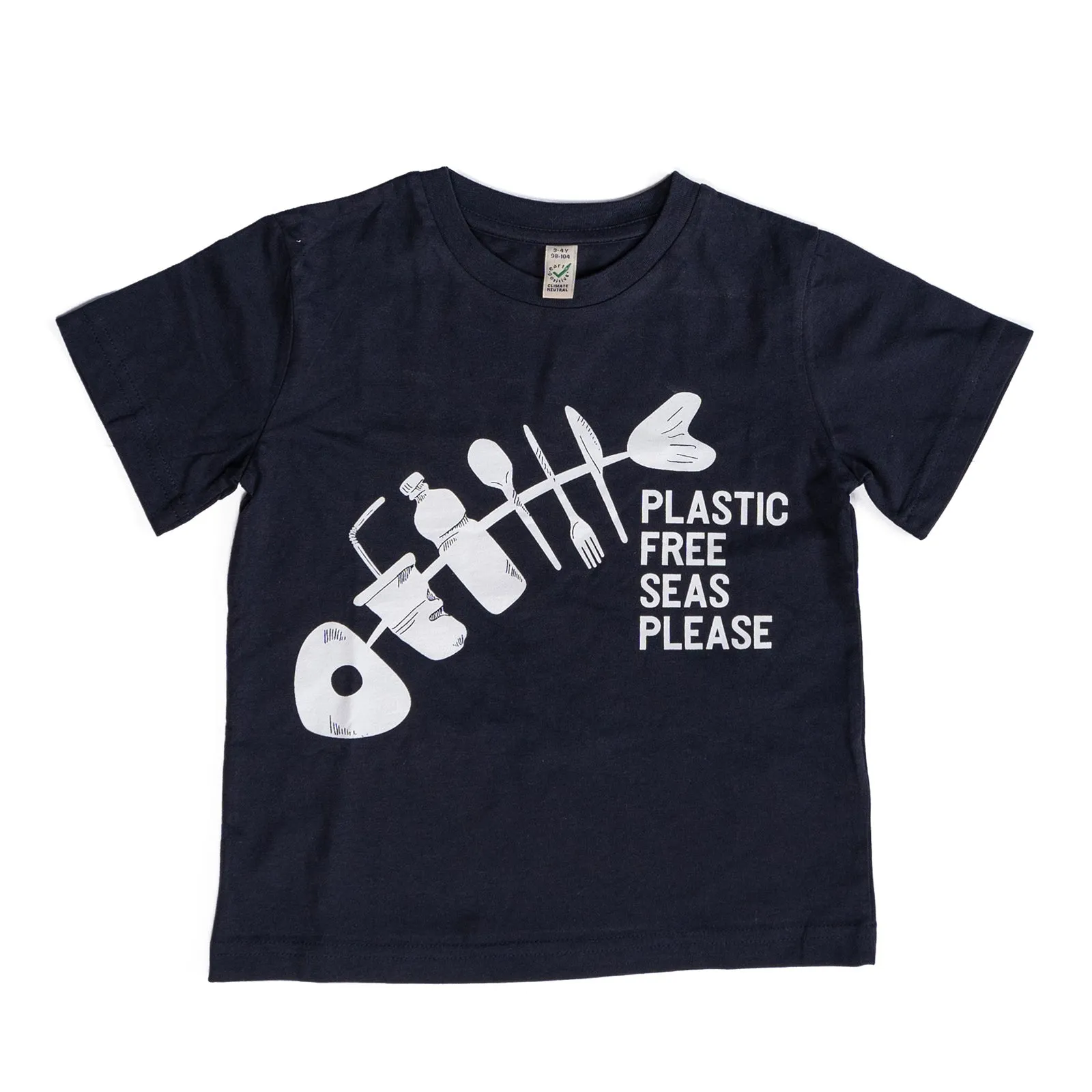Kids 'Plastic Free Seas Please' Fish T-Shirt - Navy