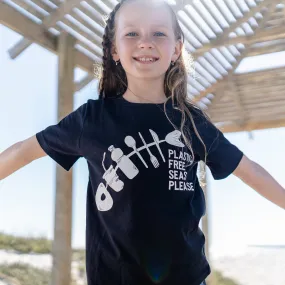 Kids 'Plastic Free Seas Please' Fish T-Shirt - Navy