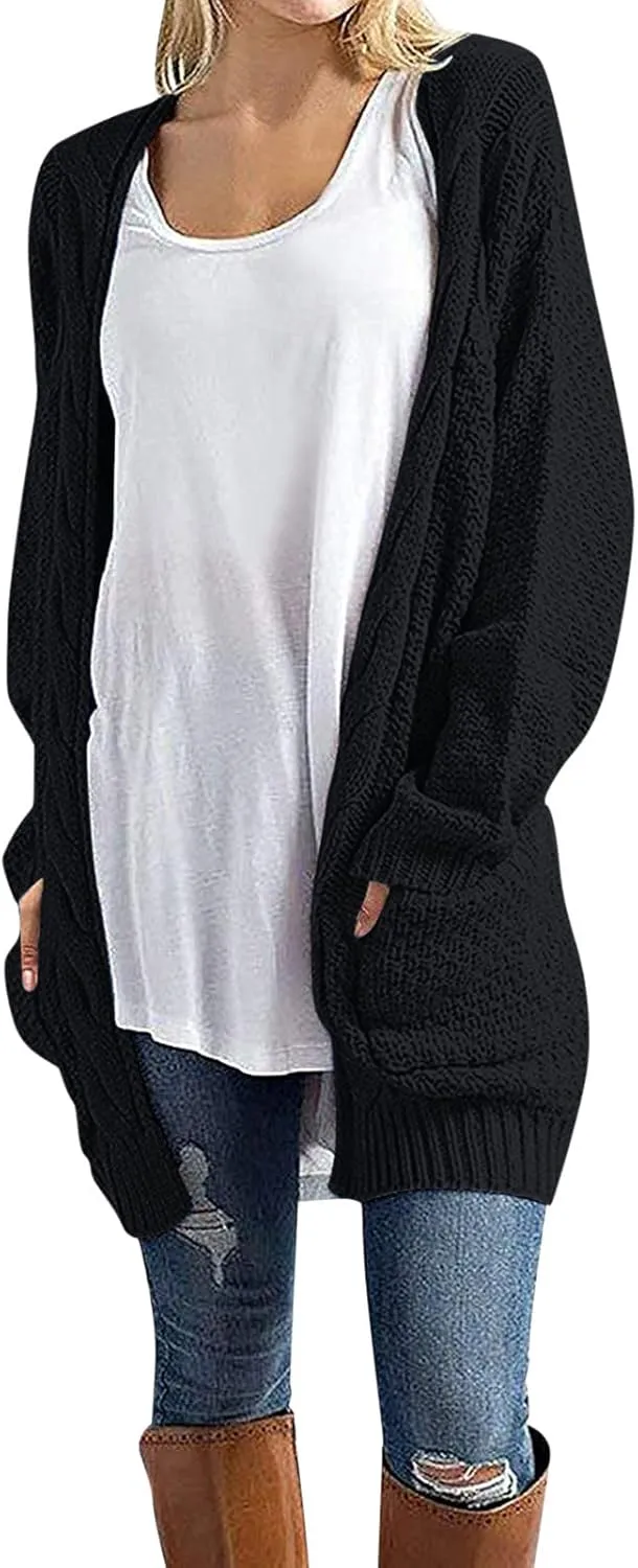 Knit Casual Cardigan Sweaters for Women Loose Open Front Warm Chunky with Pockets Plus Size Women's Cardigan Sweaters
