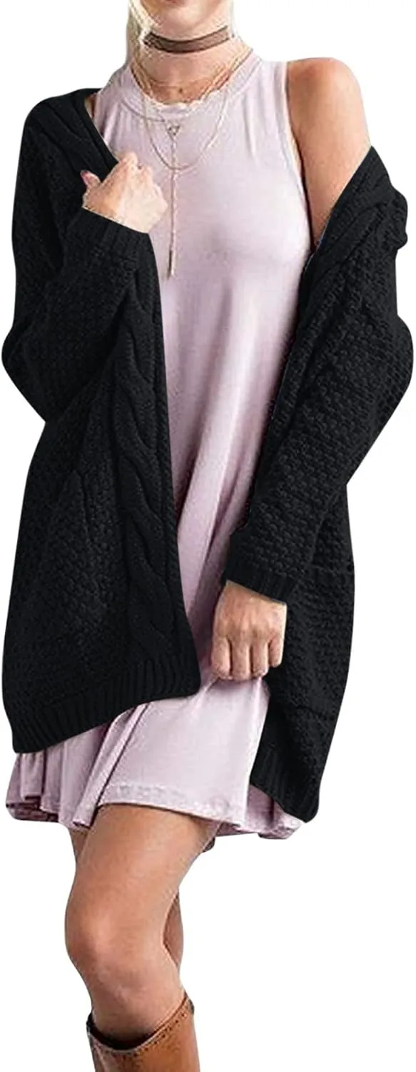 Knit Casual Cardigan Sweaters for Women Loose Open Front Warm Chunky with Pockets Plus Size Women's Cardigan Sweaters