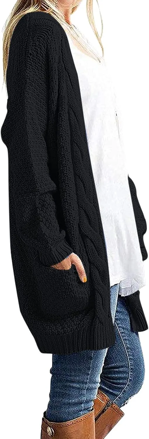 Knit Casual Cardigan Sweaters for Women Loose Open Front Warm Chunky with Pockets Plus Size Women's Cardigan Sweaters