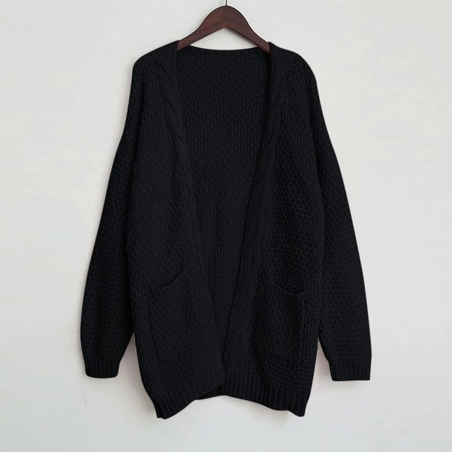 Knit Casual Cardigan Sweaters for Women Loose Open Front Warm Chunky with Pockets Plus Size Women's Cardigan Sweaters