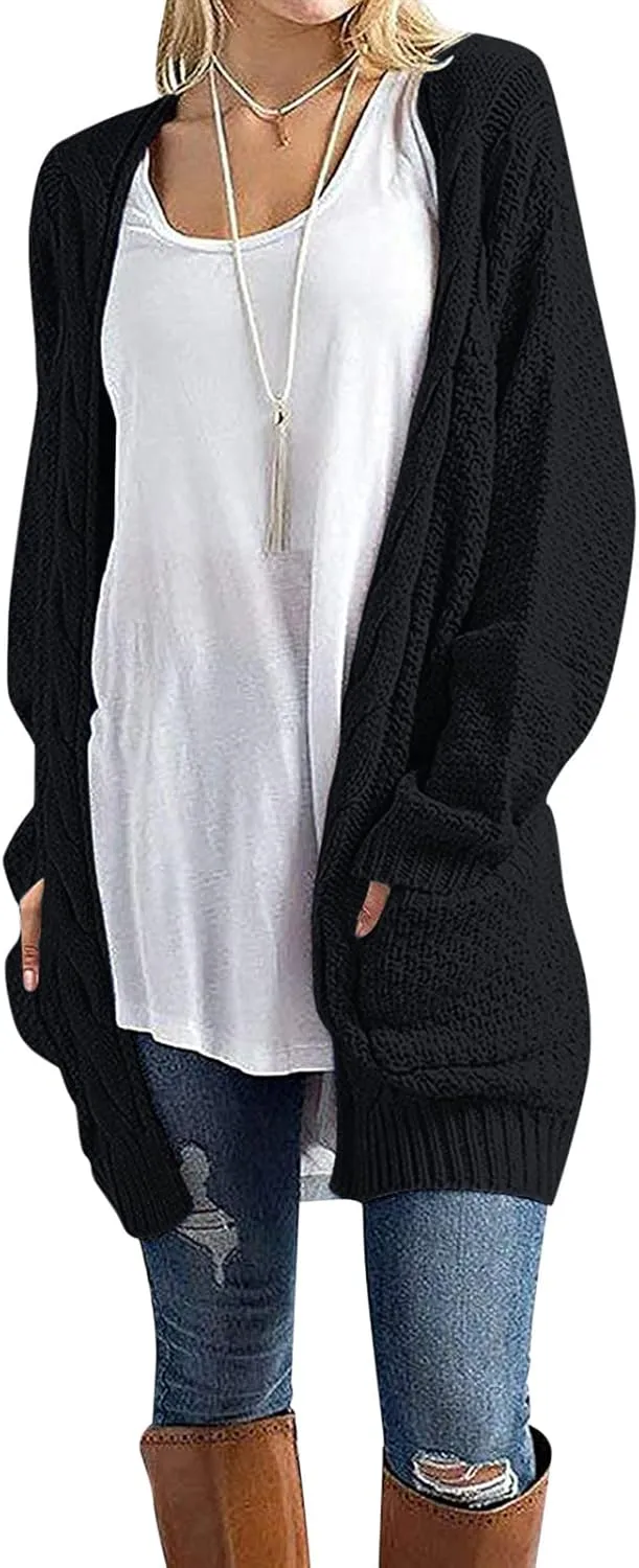 Knit Casual Cardigan Sweaters for Women Loose Open Front Warm Chunky with Pockets Plus Size Women's Cardigan Sweaters