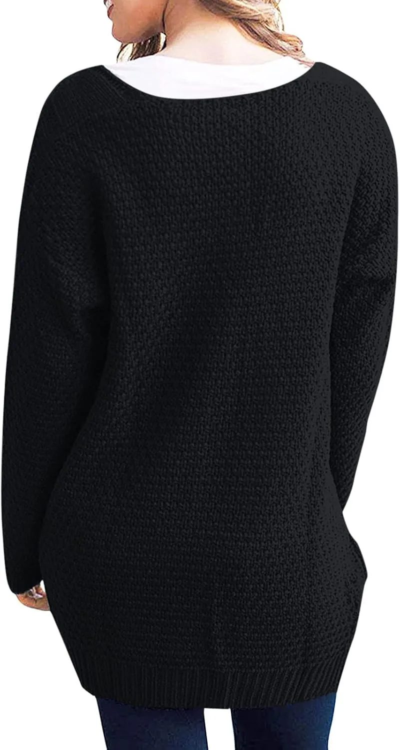 Knit Casual Cardigan Sweaters for Women Loose Open Front Warm Chunky with Pockets Plus Size Women's Cardigan Sweaters