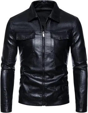 Leather Jacket Men Fleece Lined Motorcycle Jacket Waterproof Biker Jacket Plus Size Winter Coat Casual Moto Jacket