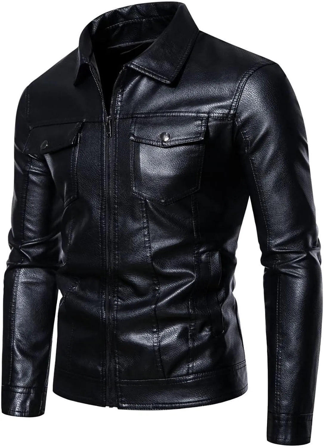 Leather Jacket Men Fleece Lined Motorcycle Jacket Waterproof Biker Jacket Plus Size Winter Coat Casual Moto Jacket