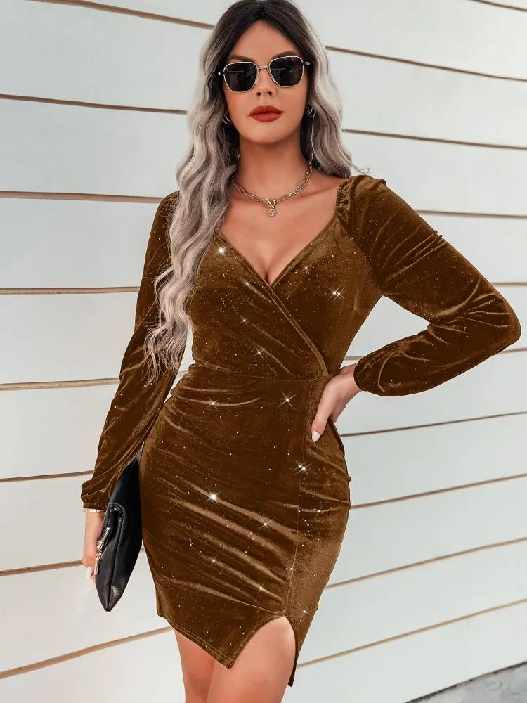 Long Sleeve Glitter Bodycon Mini Dresses