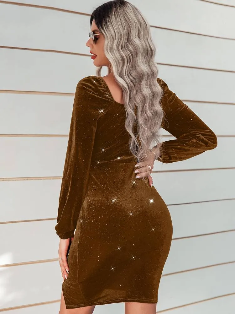 Long Sleeve Glitter Bodycon Mini Dresses