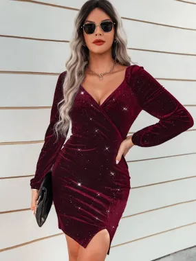 Long Sleeve Glitter Bodycon Mini Dresses
