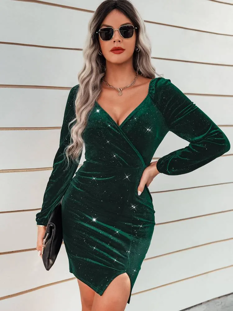 Long Sleeve Glitter Bodycon Mini Dresses