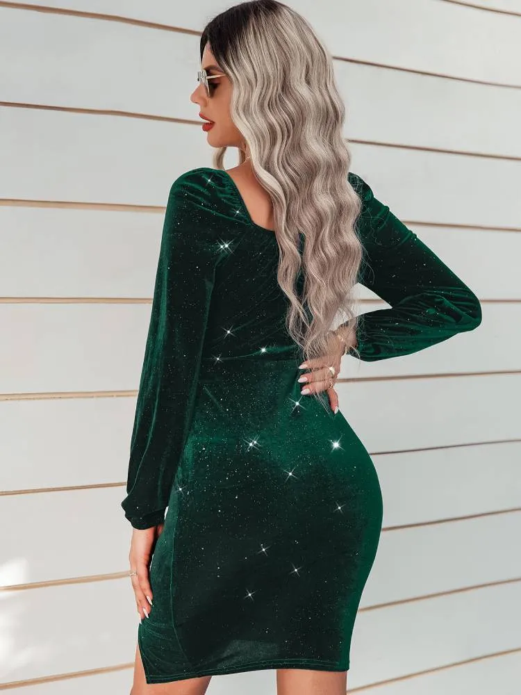 Long Sleeve Glitter Bodycon Mini Dresses
