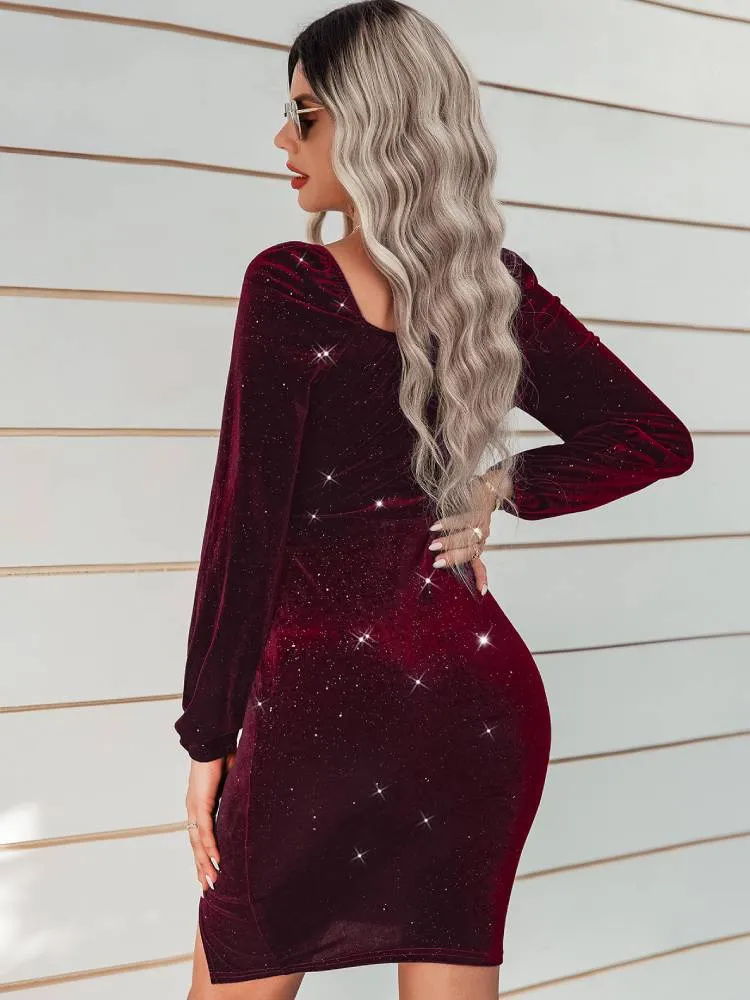 Long Sleeve Glitter Bodycon Mini Dresses