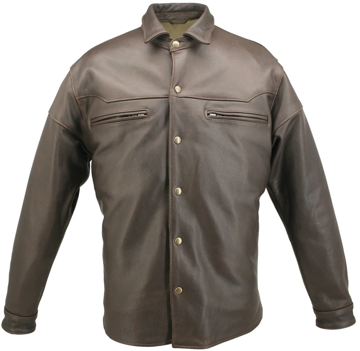 Mens Made in USA Black Or Brown Naked Leather Motorcycle Shirt